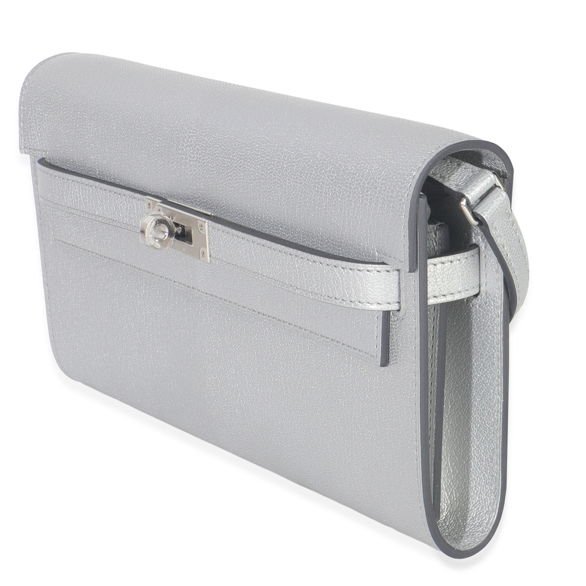 Argent Metallic Chevre Chamkilight Kelly Wallet To Go PHW