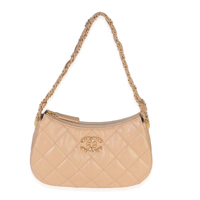 Chanel Beige Quilted Calfskin Aged Small  19 Hobo Handbag id