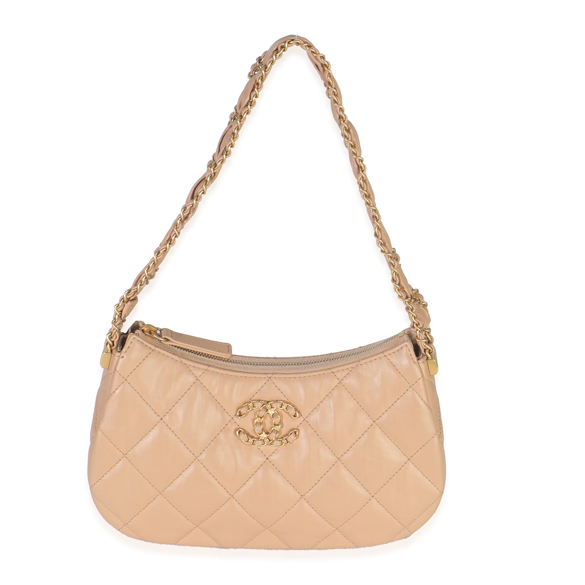 Chanel Beige Quilted Calfskin Aged Small  19 Hobo Handbag id