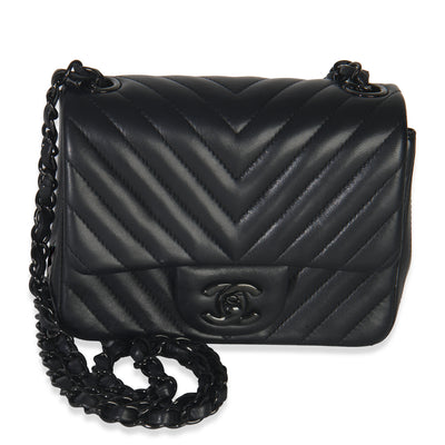 So Black Chevron Lambskin Mini Square Flap Bag