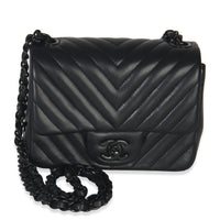 So Black Chevron Lambskin Mini Square Flap Bag