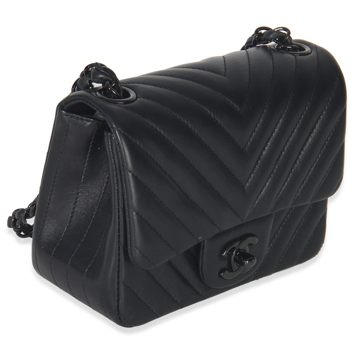 So Black Chevron Lambskin Mini Square Flap Bag