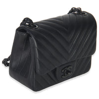 So Black Chevron Lambskin Mini Square Flap Bag
