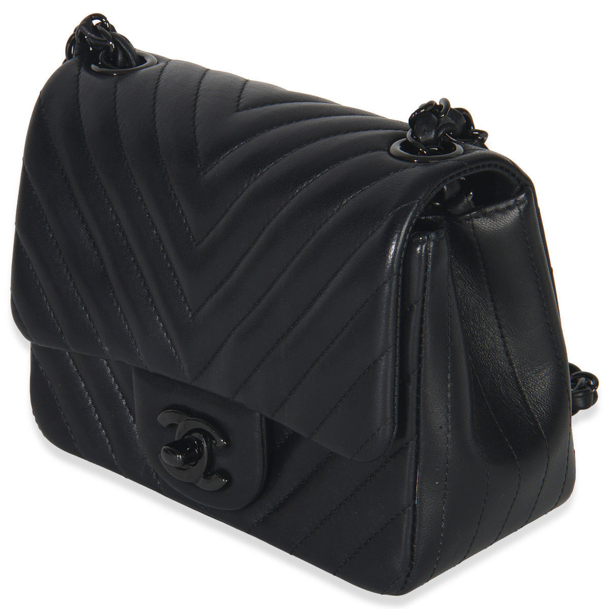 So Black Chevron Lambskin Mini Square Flap Bag