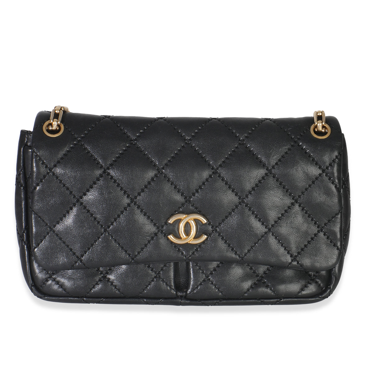 Black Ultimate Stitch Calfskin Retro Chain Flap Bag