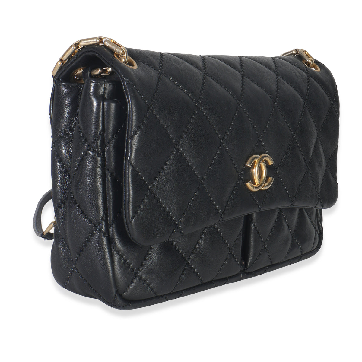 Black Ultimate Stitch Calfskin Retro Chain Flap Bag