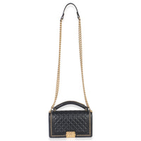 Chanel Black Quilted Calfskin Interwoven Chain Top Handle Boy Bag Handbag av