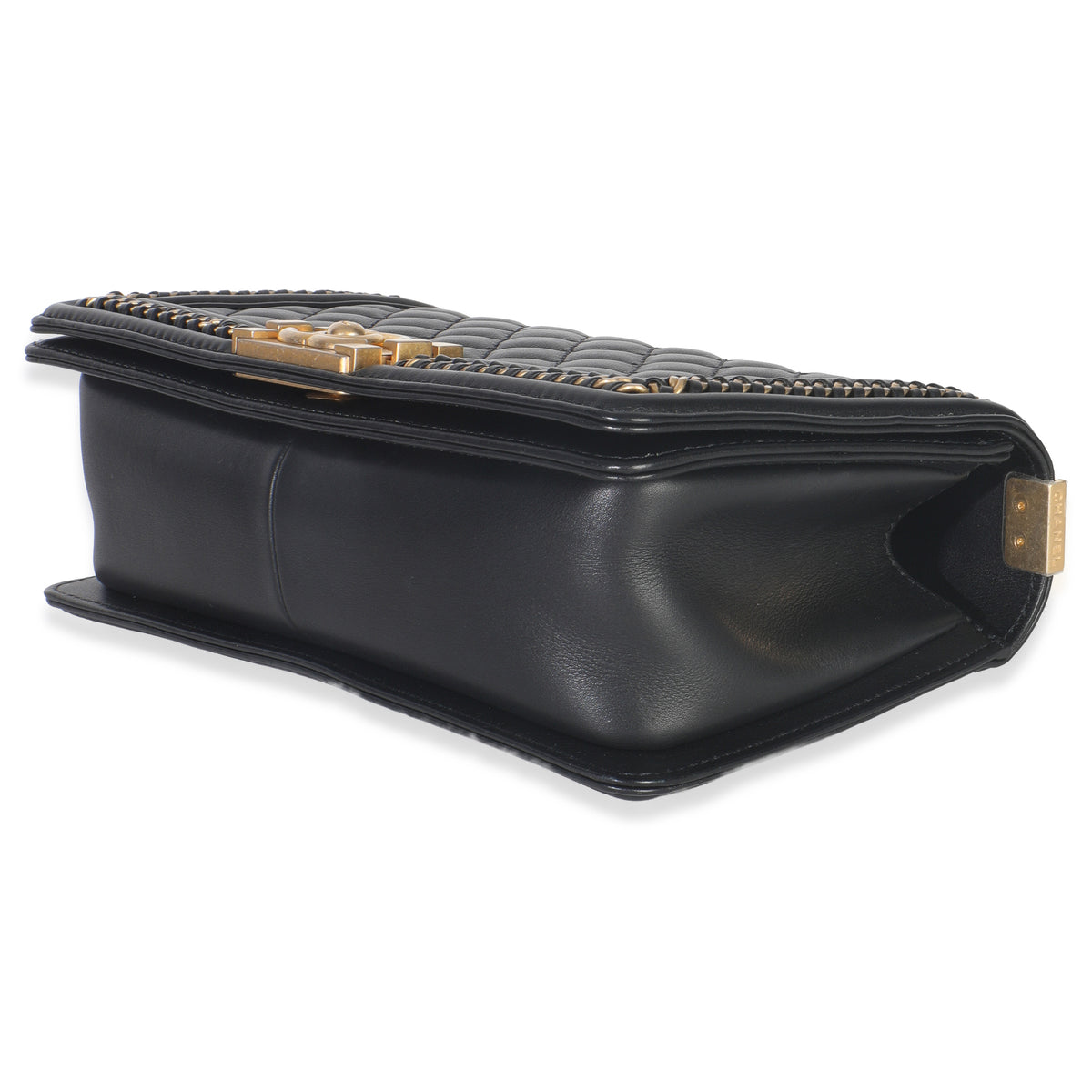 Chanel Black Quilted Calfskin Interwoven Chain Top Handle Boy Bag Handbag box