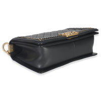 Chanel Black Quilted Calfskin Interwoven Chain Top Handle Boy Bag Handbag clasp