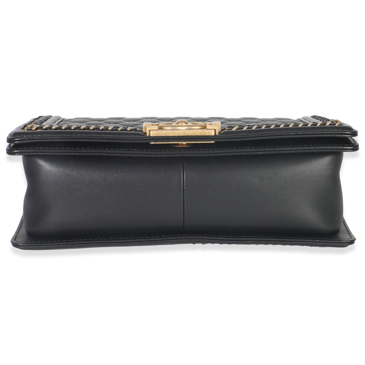 Chanel Black Quilted Calfskin Interwoven Chain Top Handle Boy Bag Handbag stamp