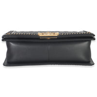 Chanel Black Quilted Calfskin Interwoven Chain Top Handle Boy Bag Handbag stamp