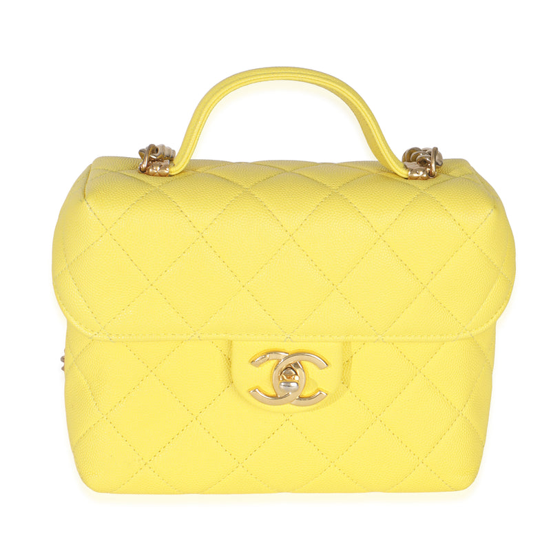 Yellow Quilted Caviar Handy Box Vanity Case With Chain