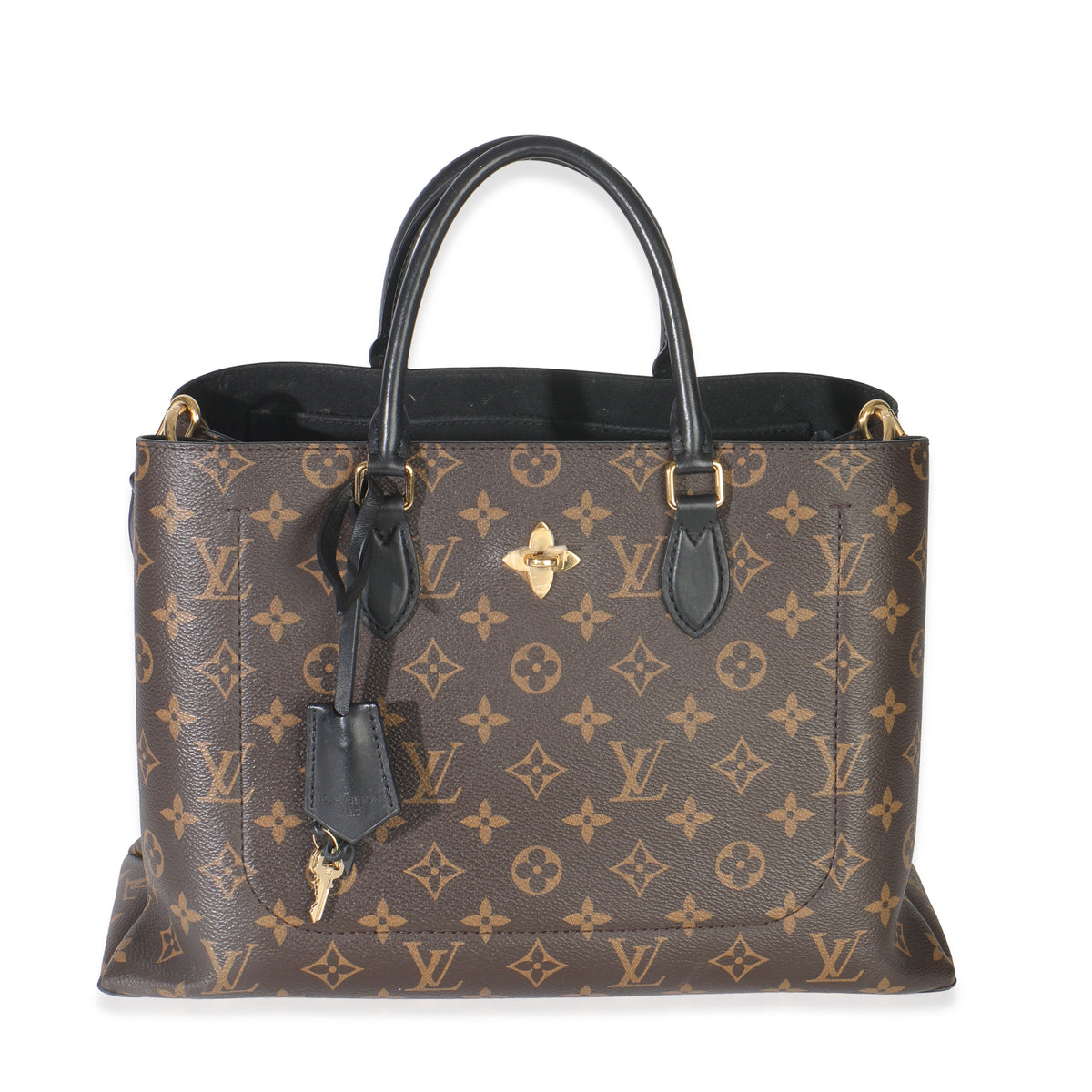 Black Monogram Canvas Flower Tote