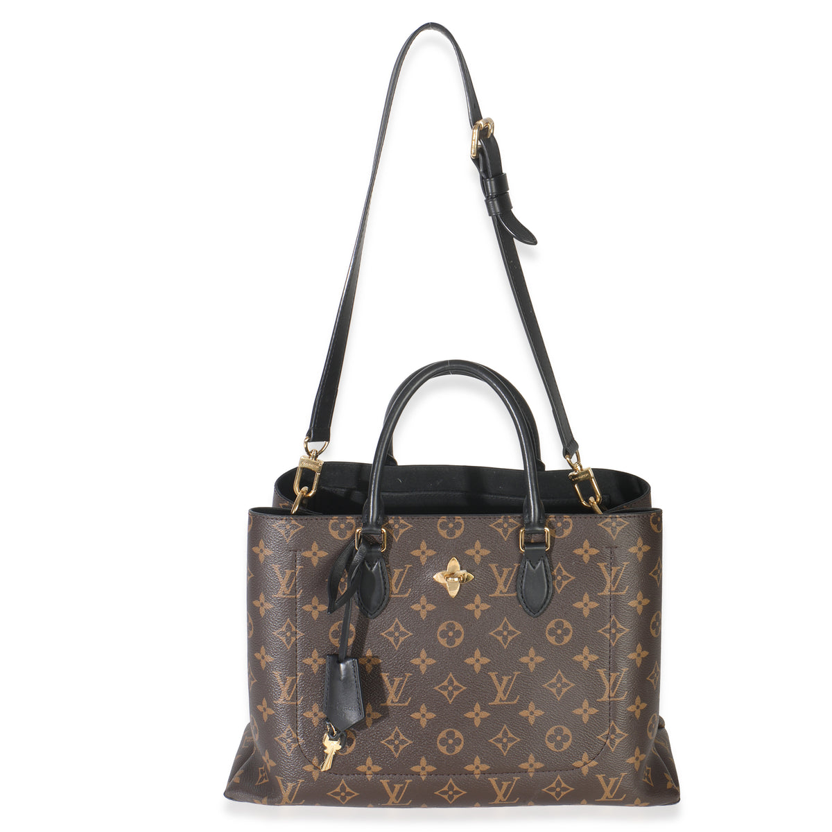Black Monogram Canvas Flower Tote