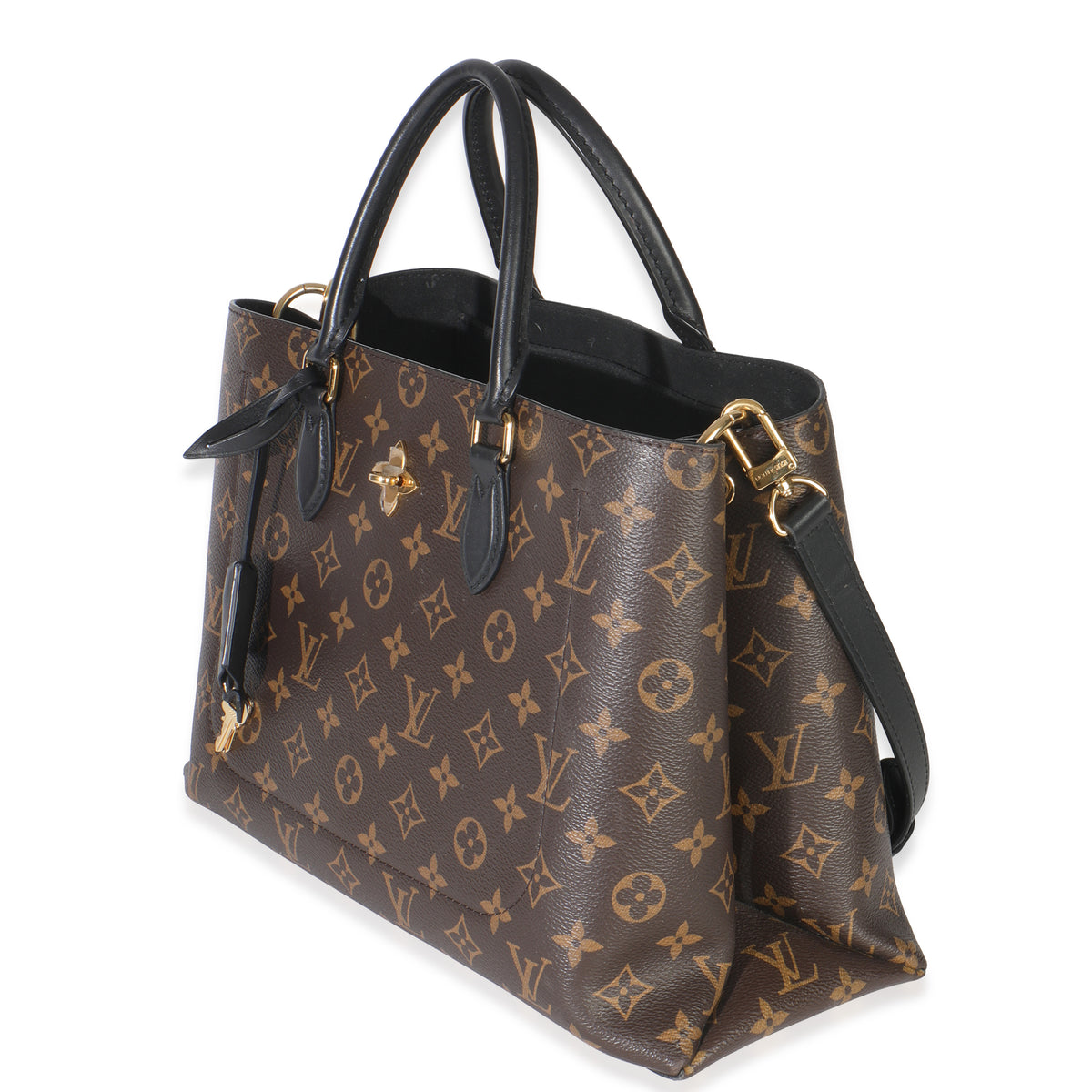 Black Monogram Canvas Flower Tote