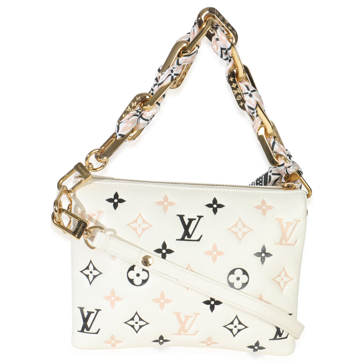 Louis Vuitton Beige Lambskin Embossed Monogram Tricolor By The Pool Coussin BB Handbag bv