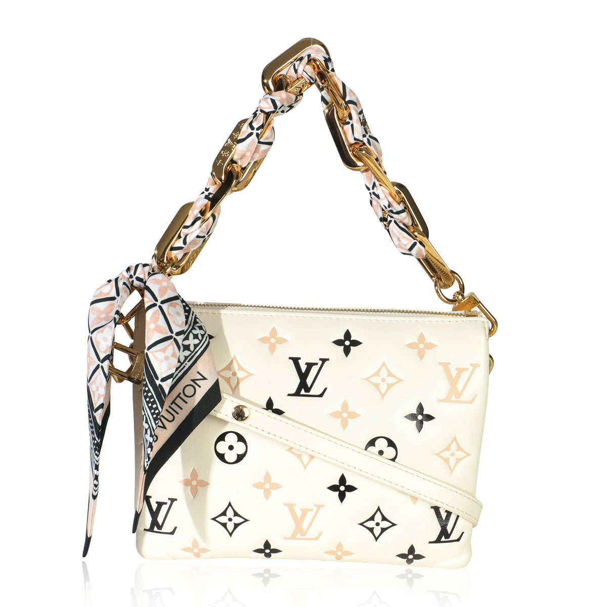 Louis Vuitton Beige Lambskin Embossed Monogram Tricolor By The Pool Coussin BB Handbag fv