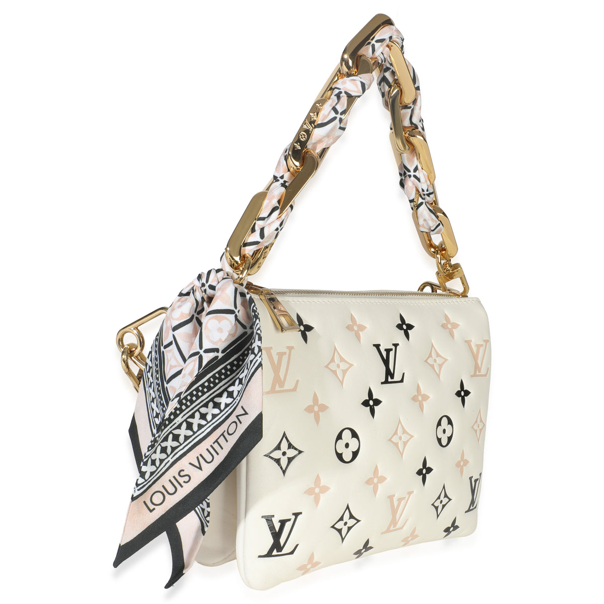 Louis Vuitton Beige Lambskin Embossed Monogram Tricolor By The Pool Coussin BB Handbag pv