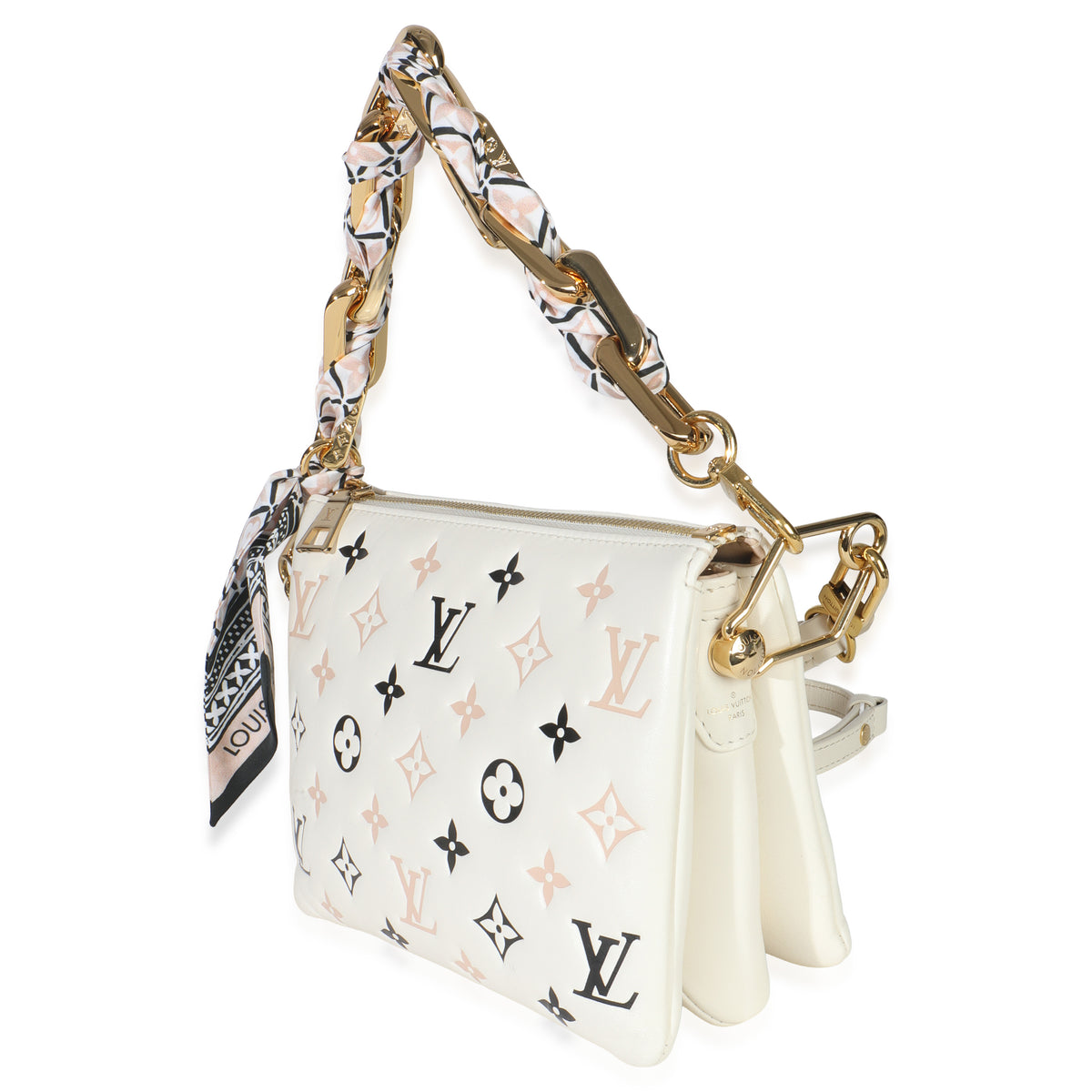 Louis Vuitton Beige Lambskin Embossed Monogram Tricolor By The Pool Coussin BB Handbag sv