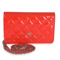 Red Quilted Patent Classic Wallet On Chain
