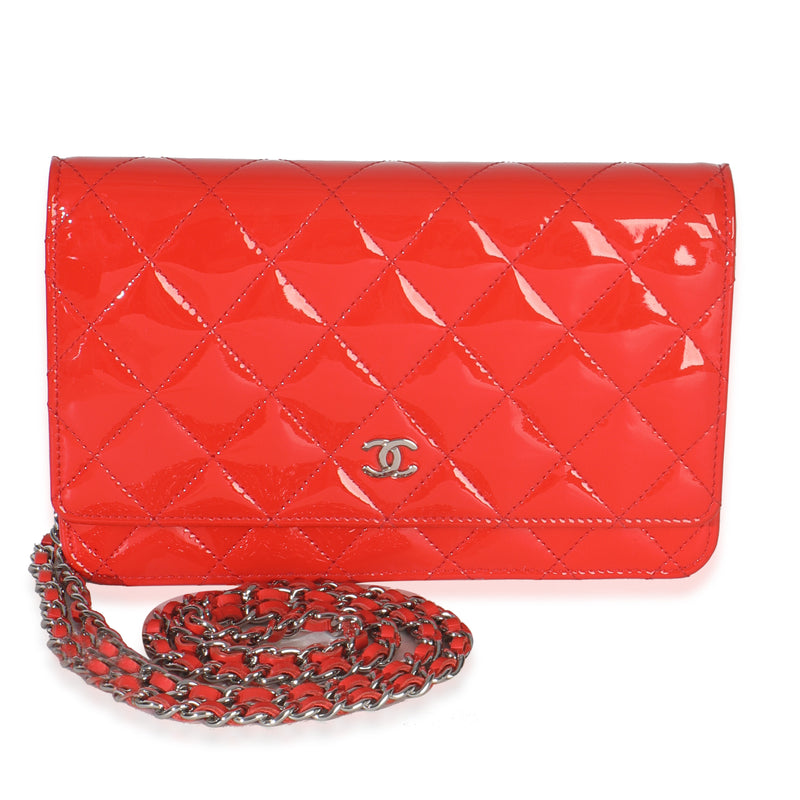 Red Quilted Patent Classic Wallet On Chain