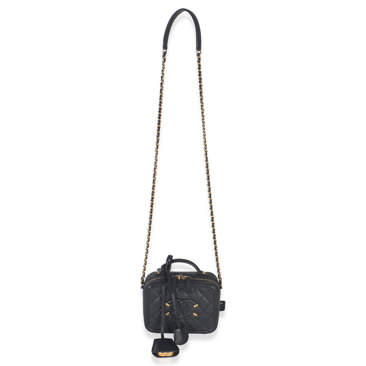 Black Quilted Caviar Small CC Filigree Vanity Case