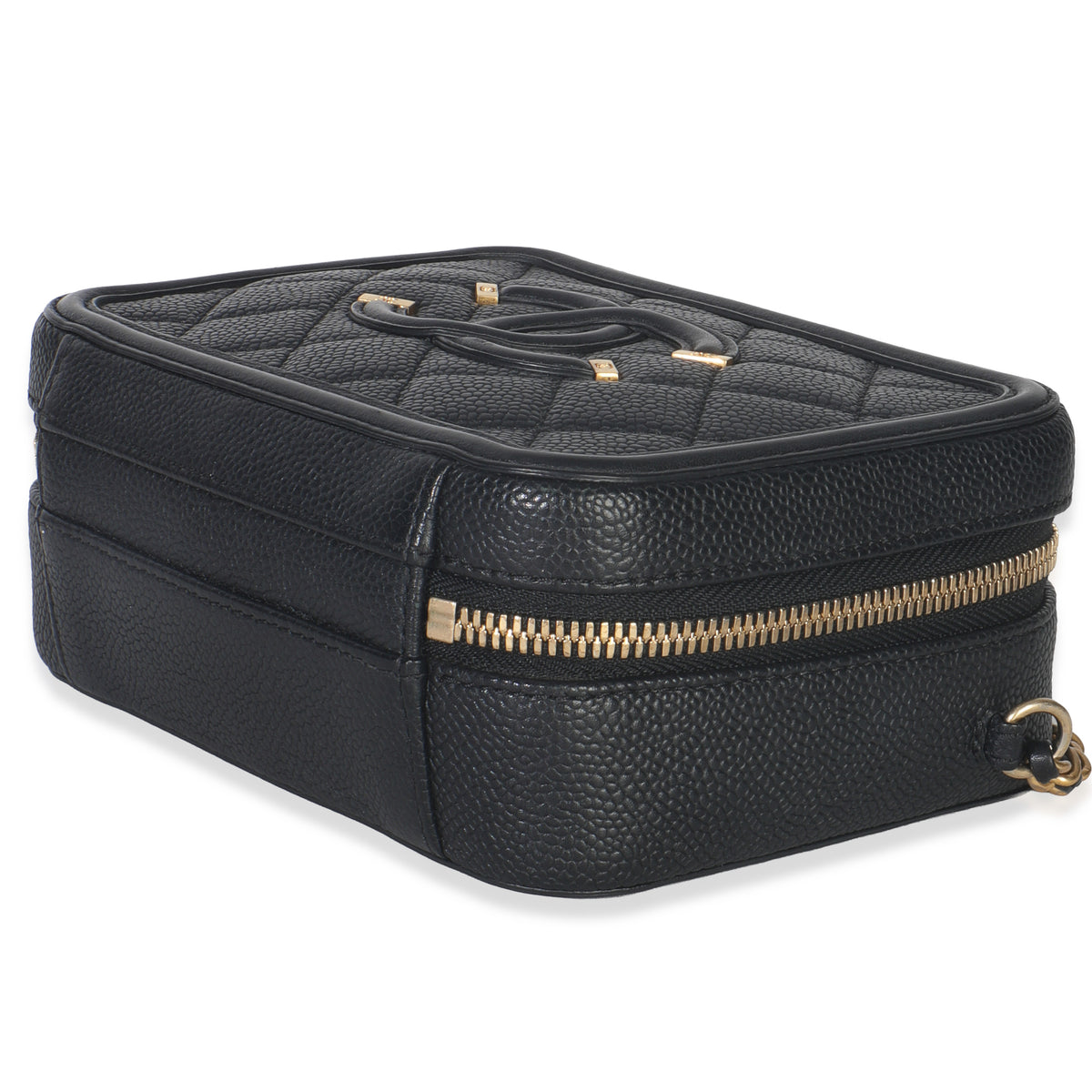 Black Quilted Caviar Small CC Filigree Vanity Case