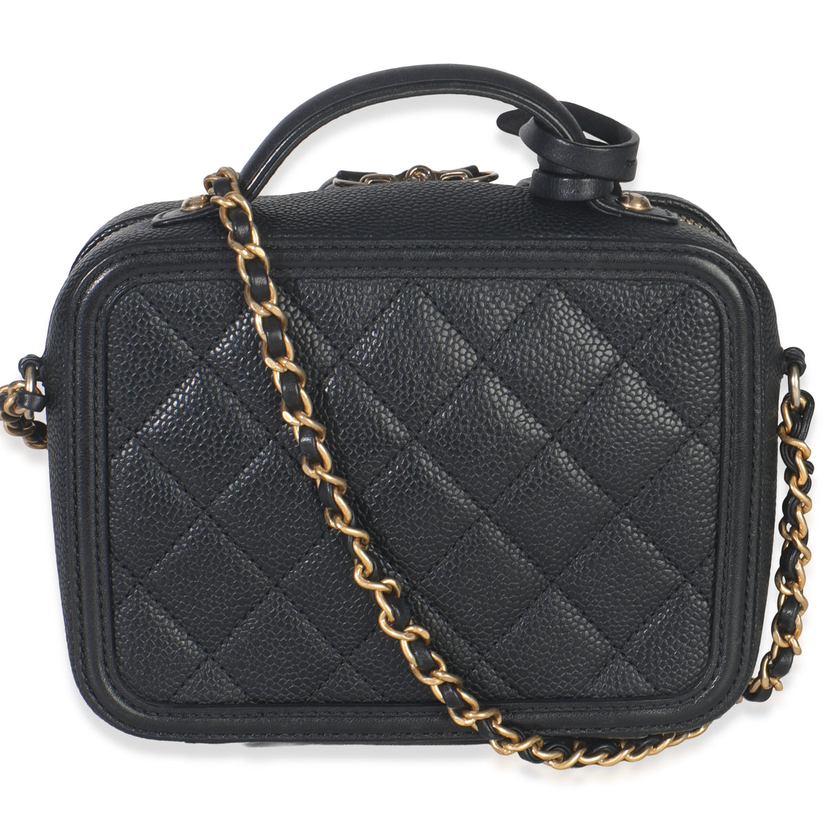 Black Quilted Caviar Small CC Filigree Vanity Case