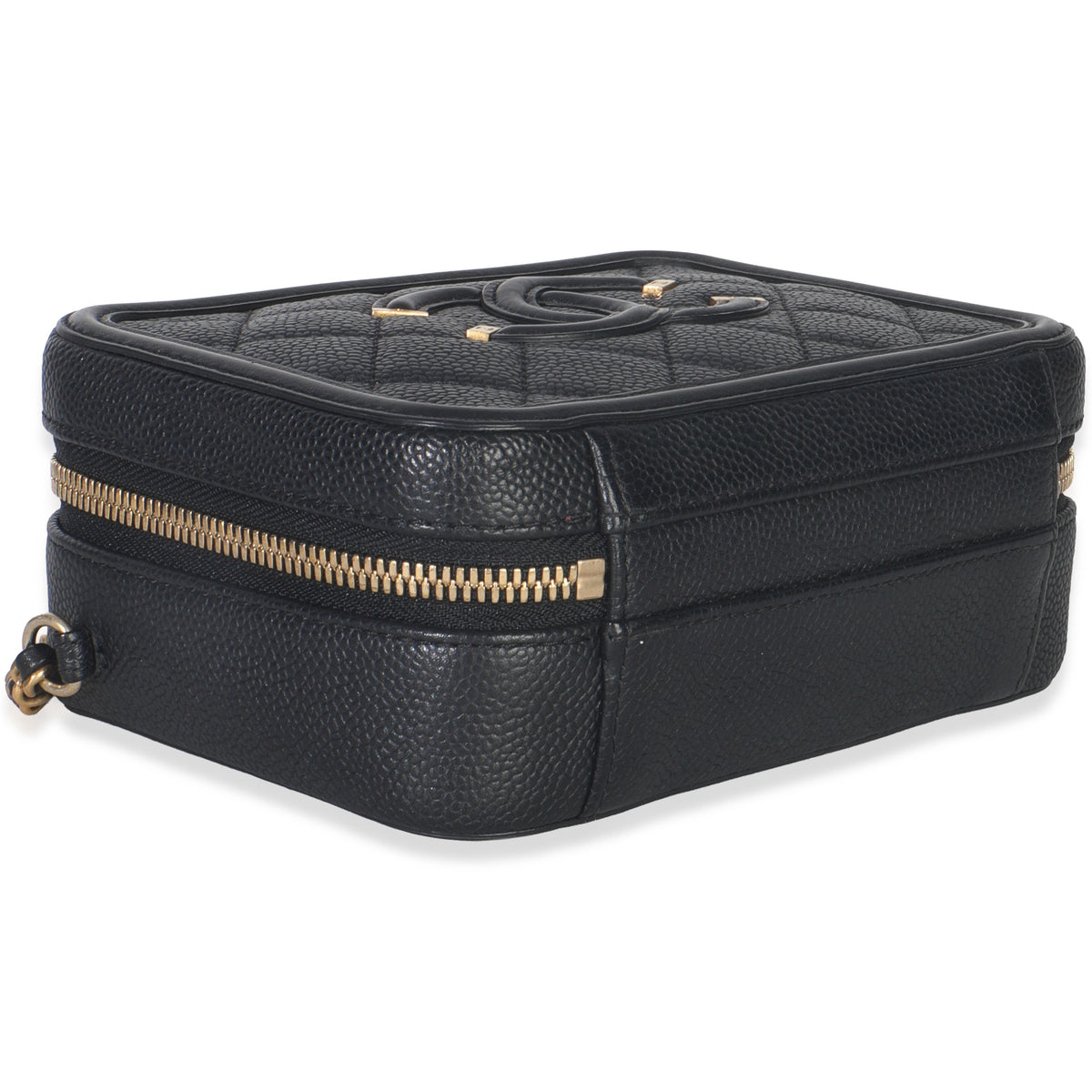 Black Quilted Caviar Small CC Filigree Vanity Case