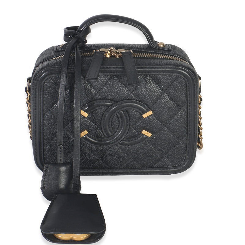 Black Quilted Caviar Small CC Filigree Vanity Case