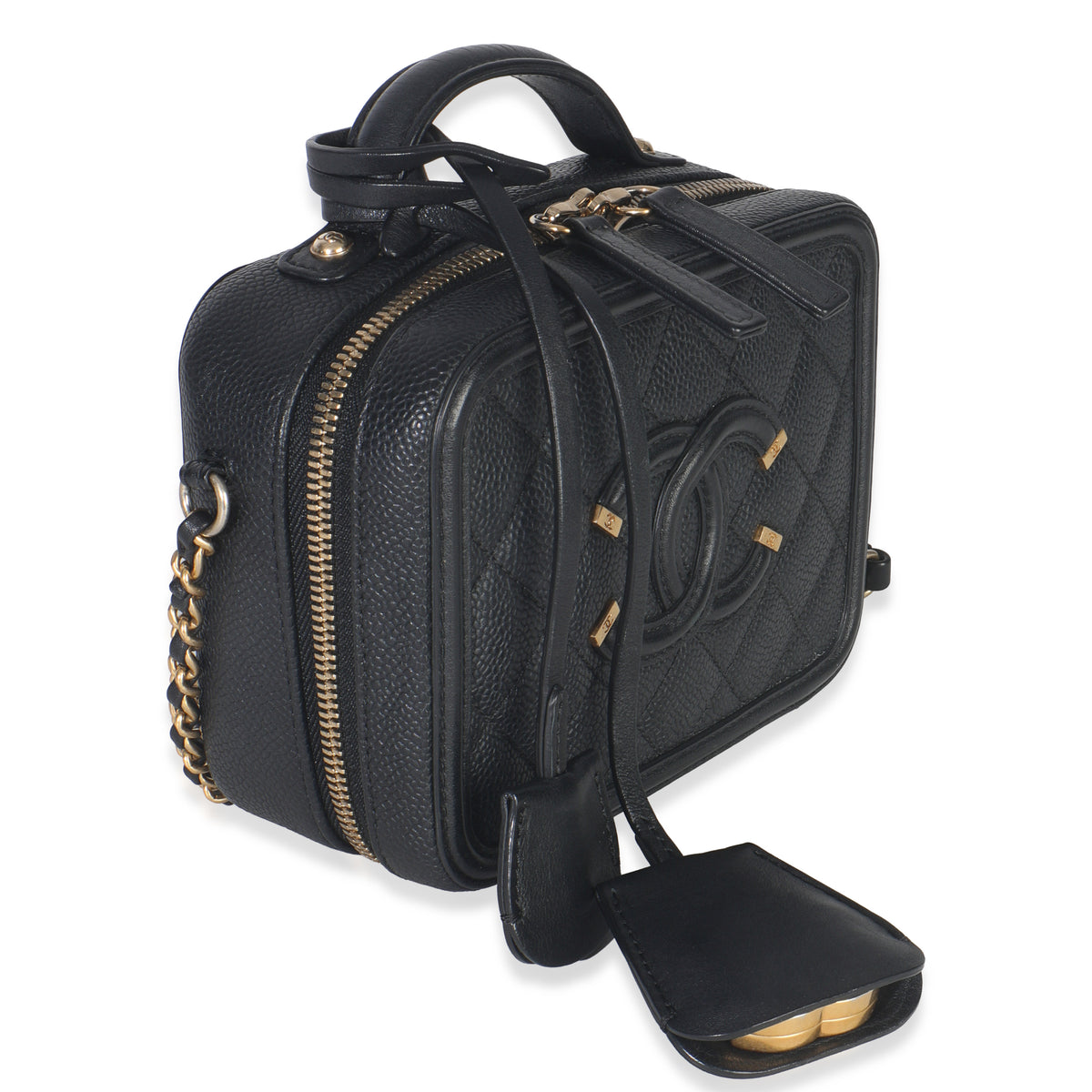 Black Quilted Caviar Small CC Filigree Vanity Case