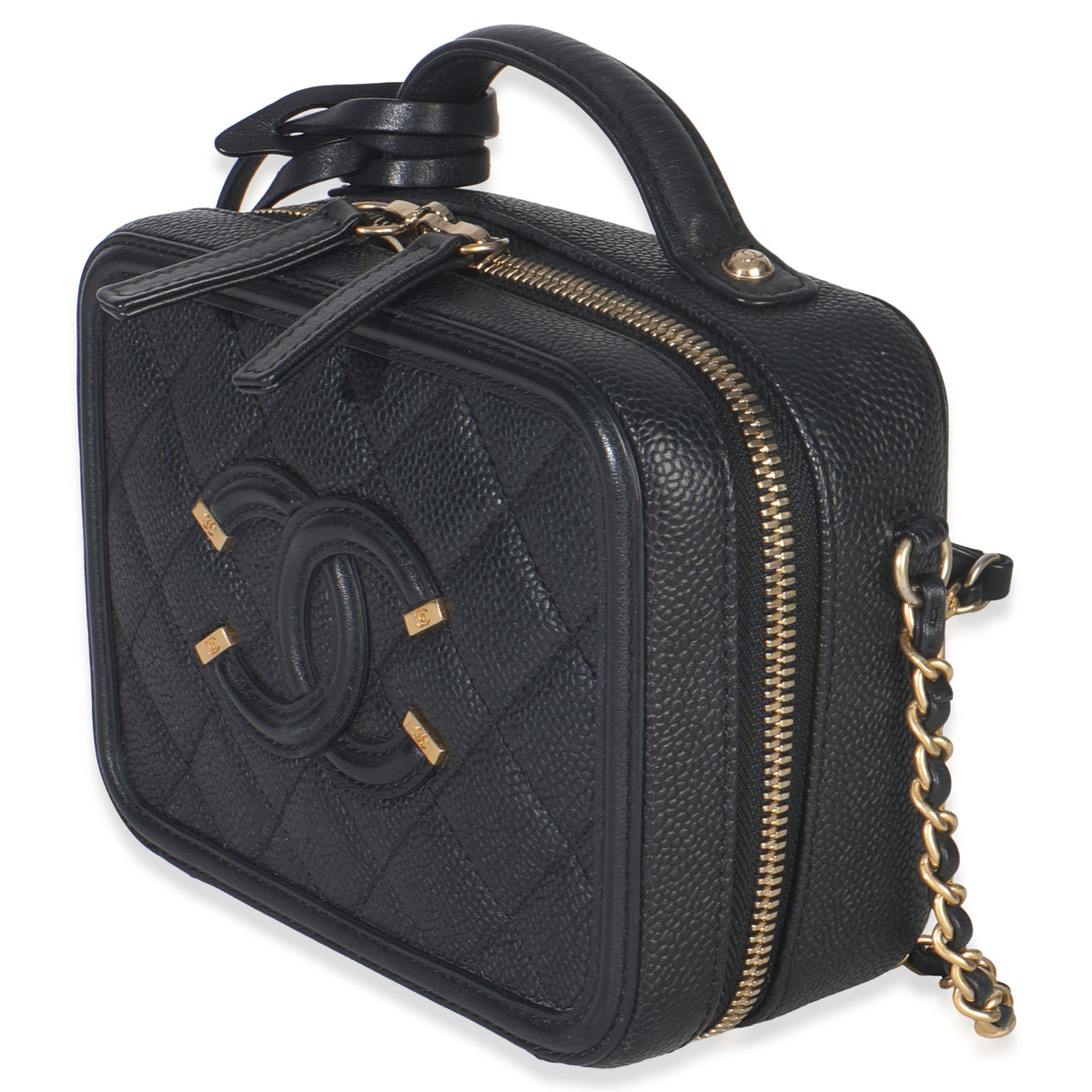 Black Quilted Caviar Small CC Filigree Vanity Case