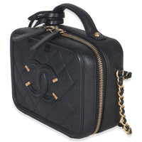 Black Quilted Caviar Small CC Filigree Vanity Case