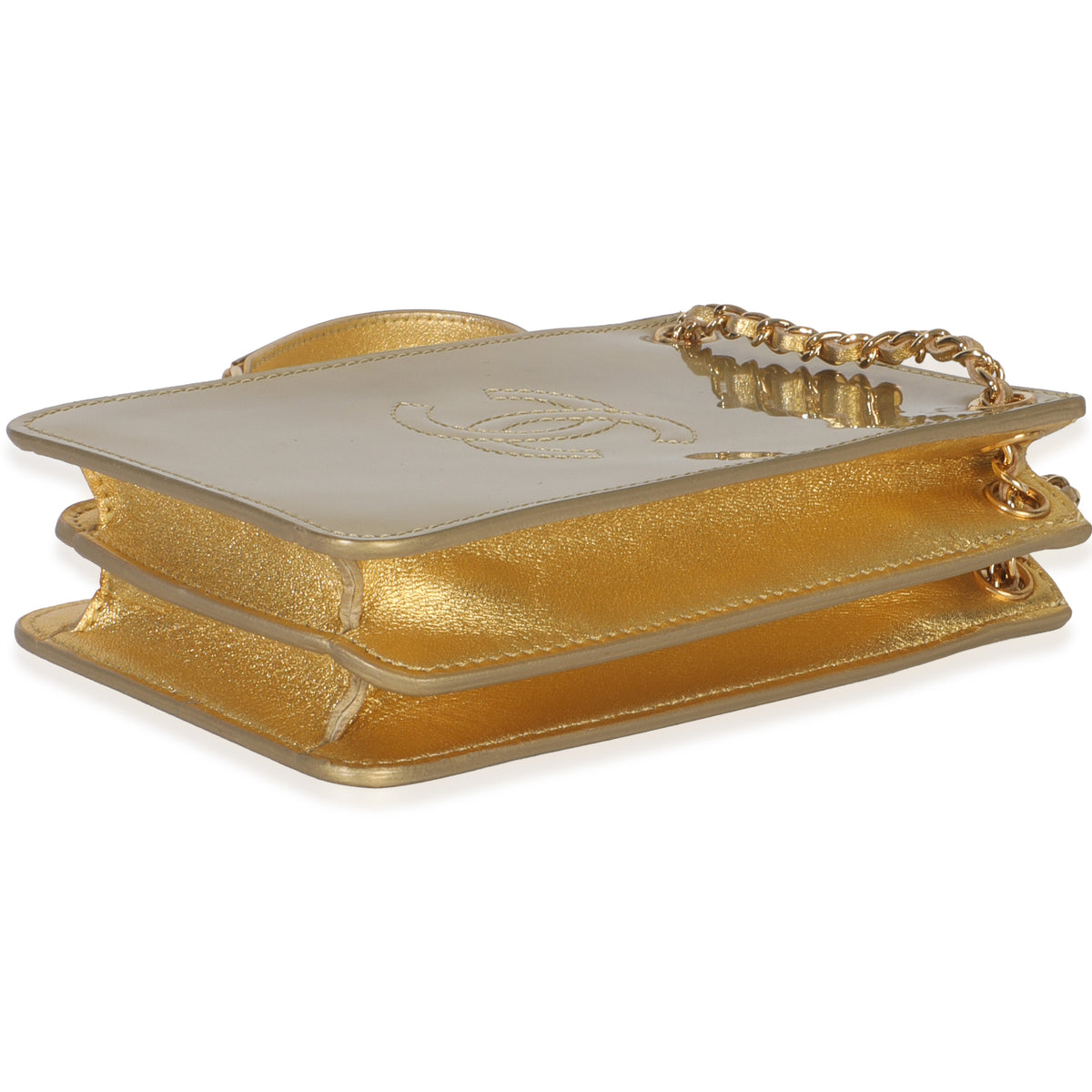 Chanel Gold Patent CC Phone Holder Crossbody Handbag box
