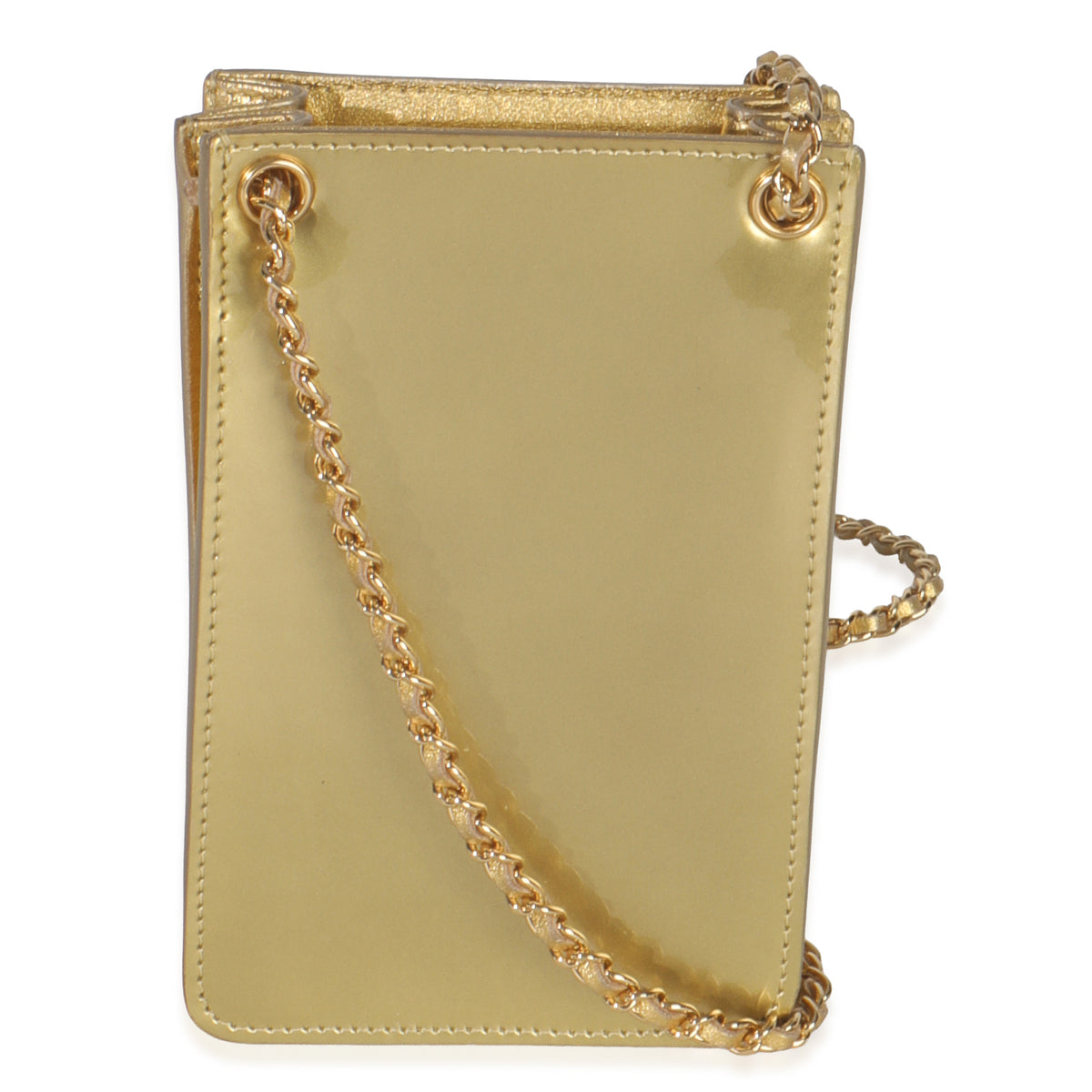 Chanel Gold Patent CC Phone Holder Crossbody Handbag bv