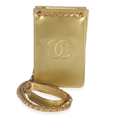 Chanel Gold Patent CC Phone Holder Crossbody Handbag fv