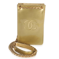 Chanel Gold Patent CC Phone Holder Crossbody Handbag fv