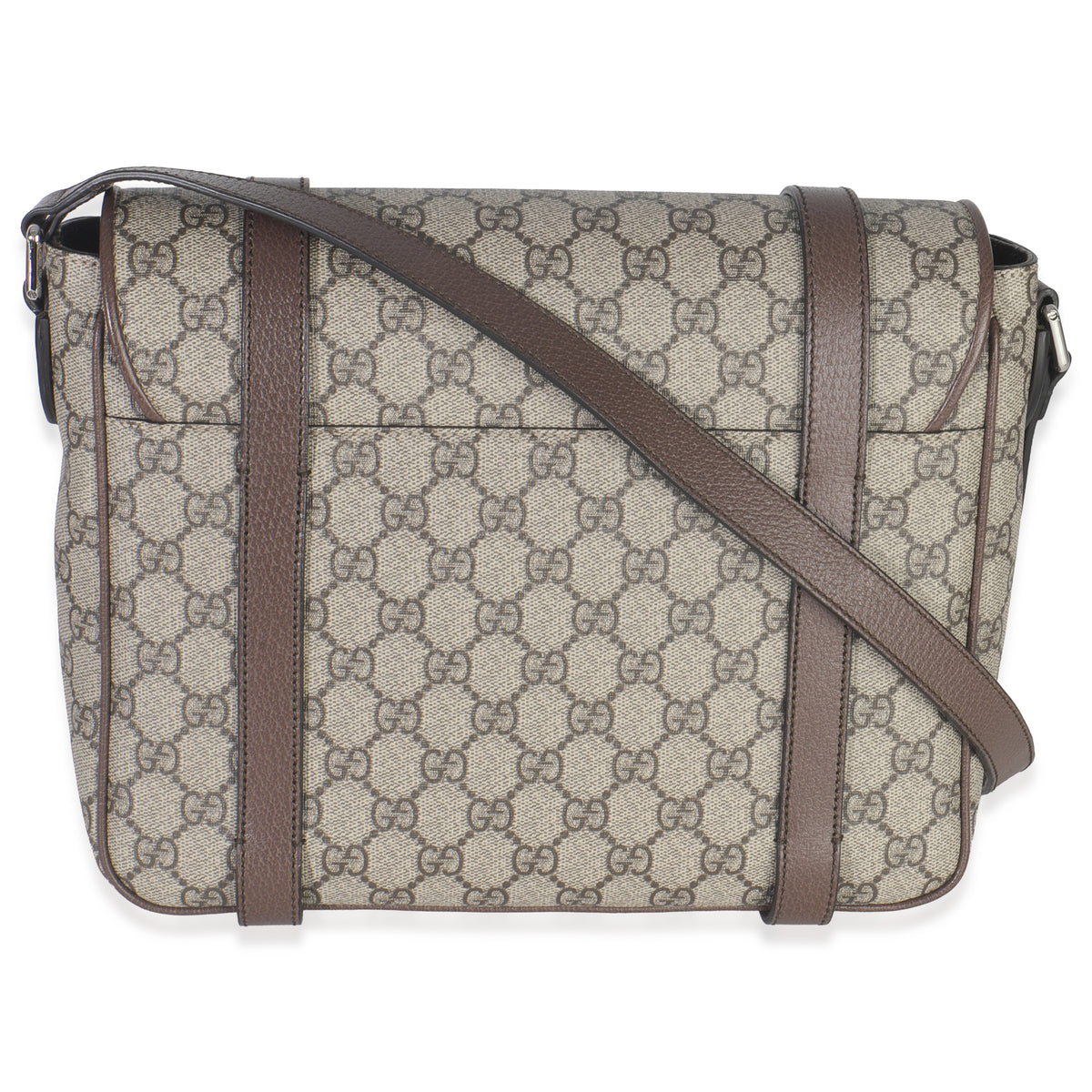 Gucci Beige GG Supreme Canvas Calfskin Retro Interlocking G Messenger Bag Handbag bv