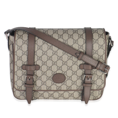 Gucci Beige GG Supreme Canvas Calfskin Retro Interlocking G Messenger Bag Handbag fv