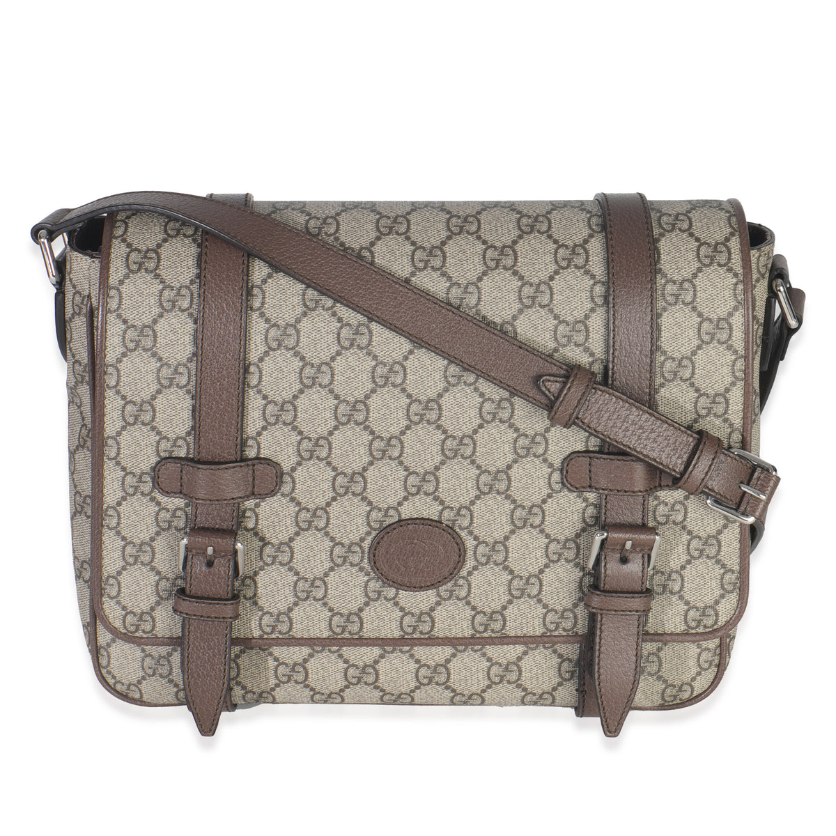Gucci Beige GG Supreme Canvas Calfskin Retro Interlocking G Messenger Bag Handbag fv
