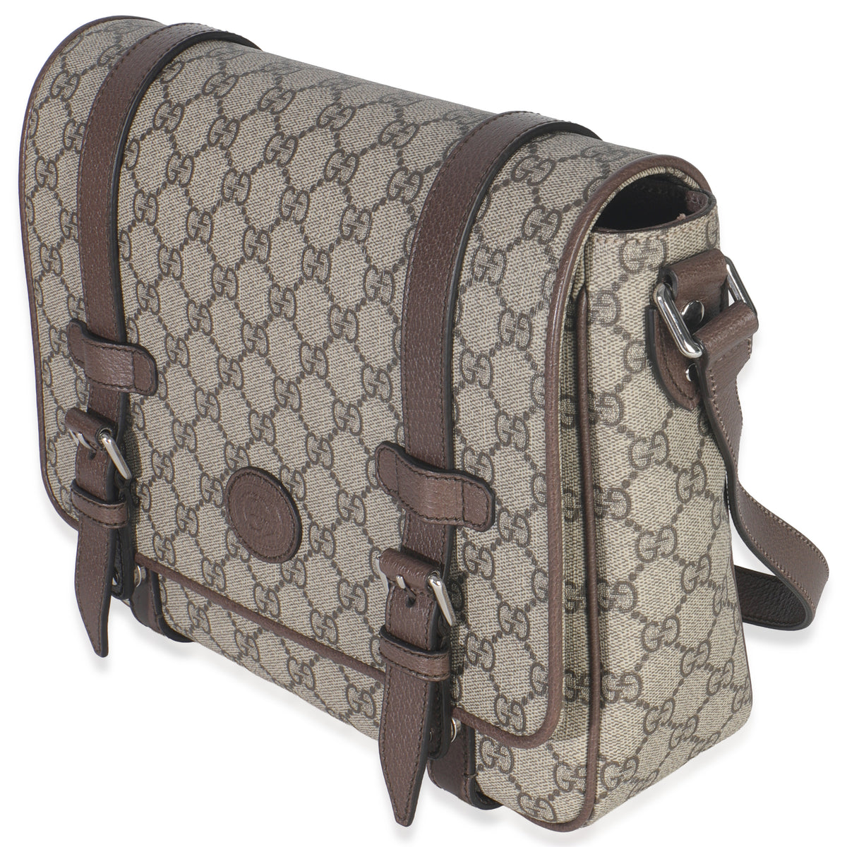 Gucci Beige GG Supreme Canvas Calfskin Retro Interlocking G Messenger Bag Handbag sv