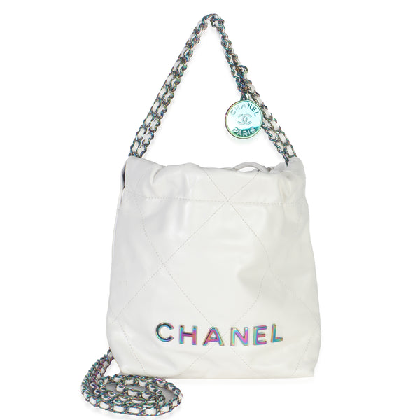 White Shiny Quilted Calfskin Rainbow Mini Chanel 22 Hobo