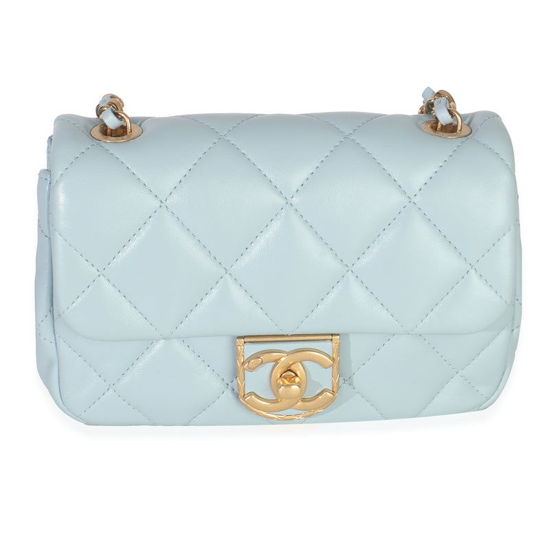 Blue Quilted Lambskin CC Frame Mini Flap Bag