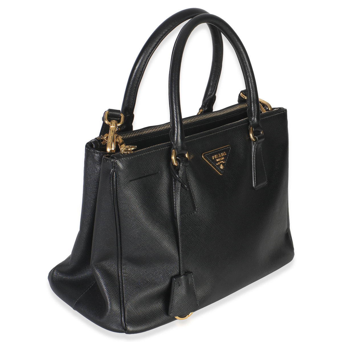 Prada Black Saffiano Small Galleria Double Zip Tote Handbag bv