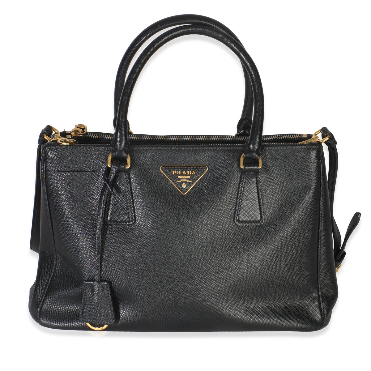Prada Black Saffiano Small Galleria Double Zip Tote Handbag fv