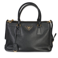 Prada Black Saffiano Small Galleria Double Zip Tote Handbag fv