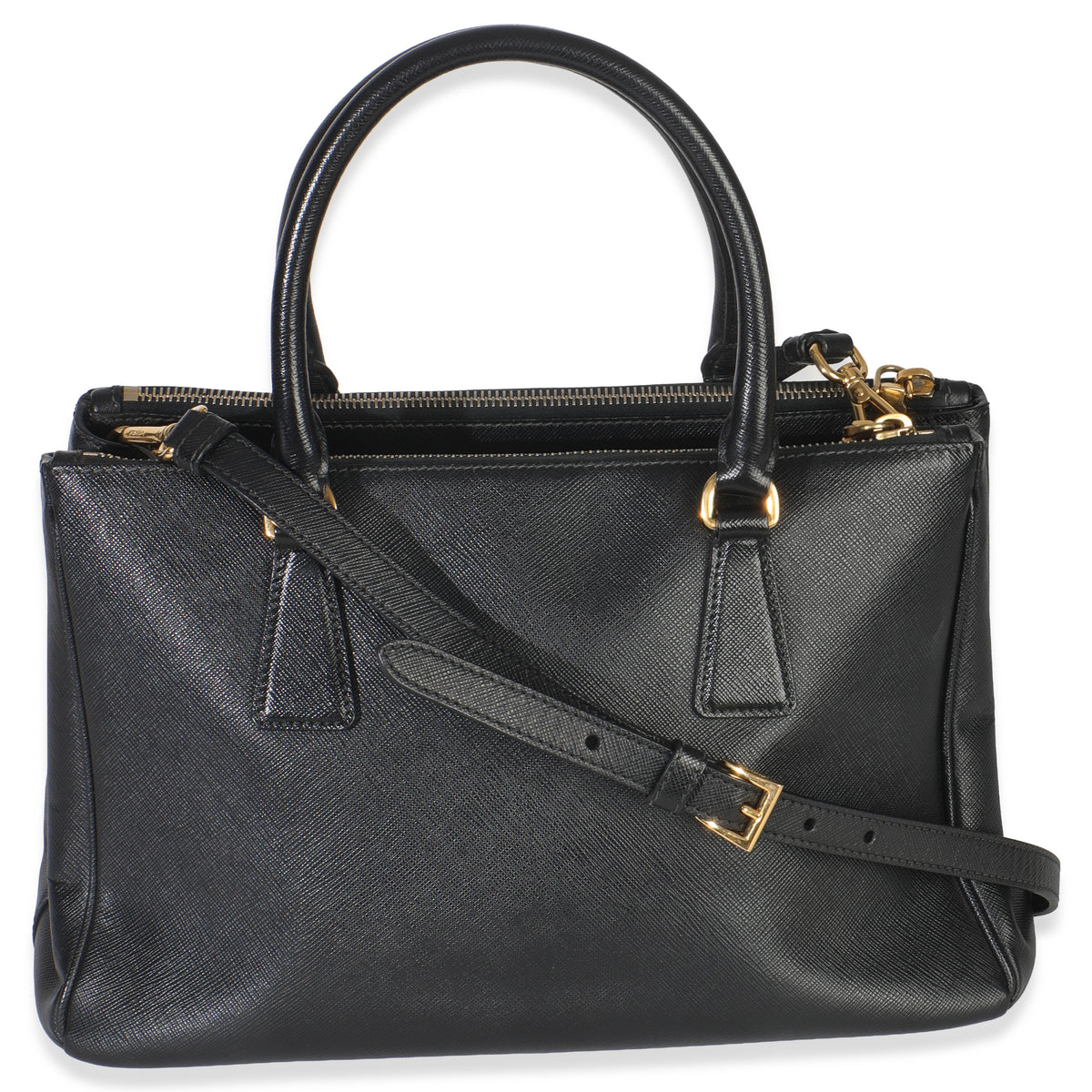 Prada Black Saffiano Small Galleria Double Zip Tote Handbag stamp