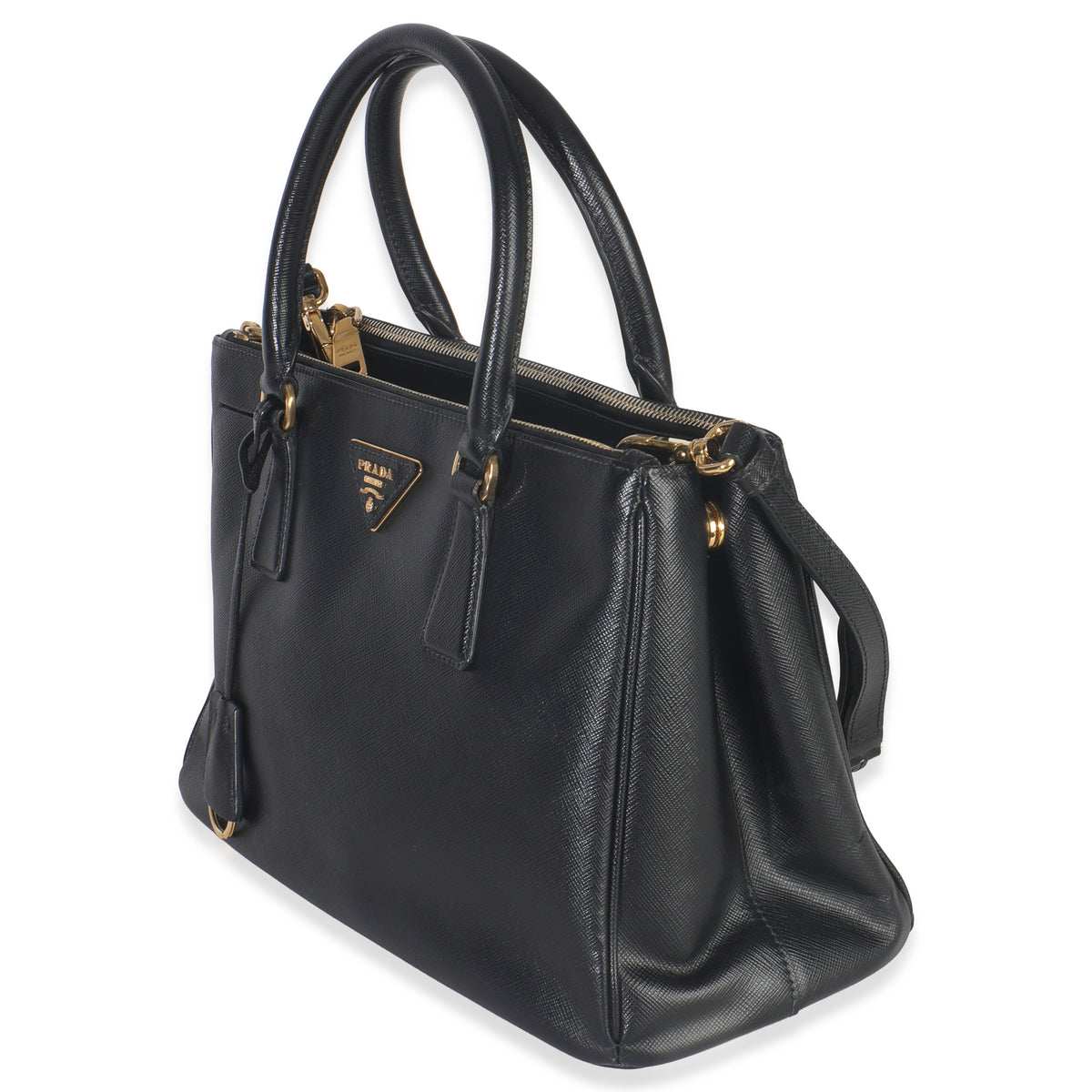 Prada Black Saffiano Small Galleria Double Zip Tote Handbag sv