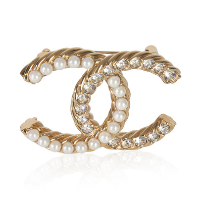 Gold-Plated  2023 Strass & Faux Pearl Brooch
