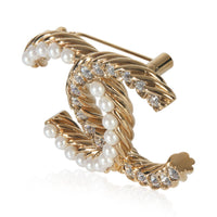 Gold-Plated  2023 Strass & Faux Pearl Brooch